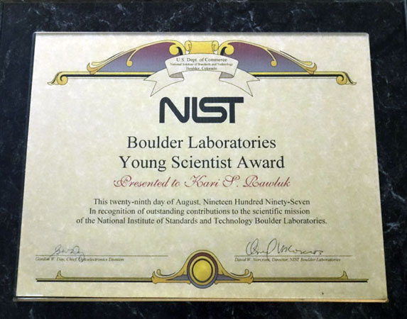 NIST Young Scientist Award: Kari Rawluk (Kari Sanders), 1997